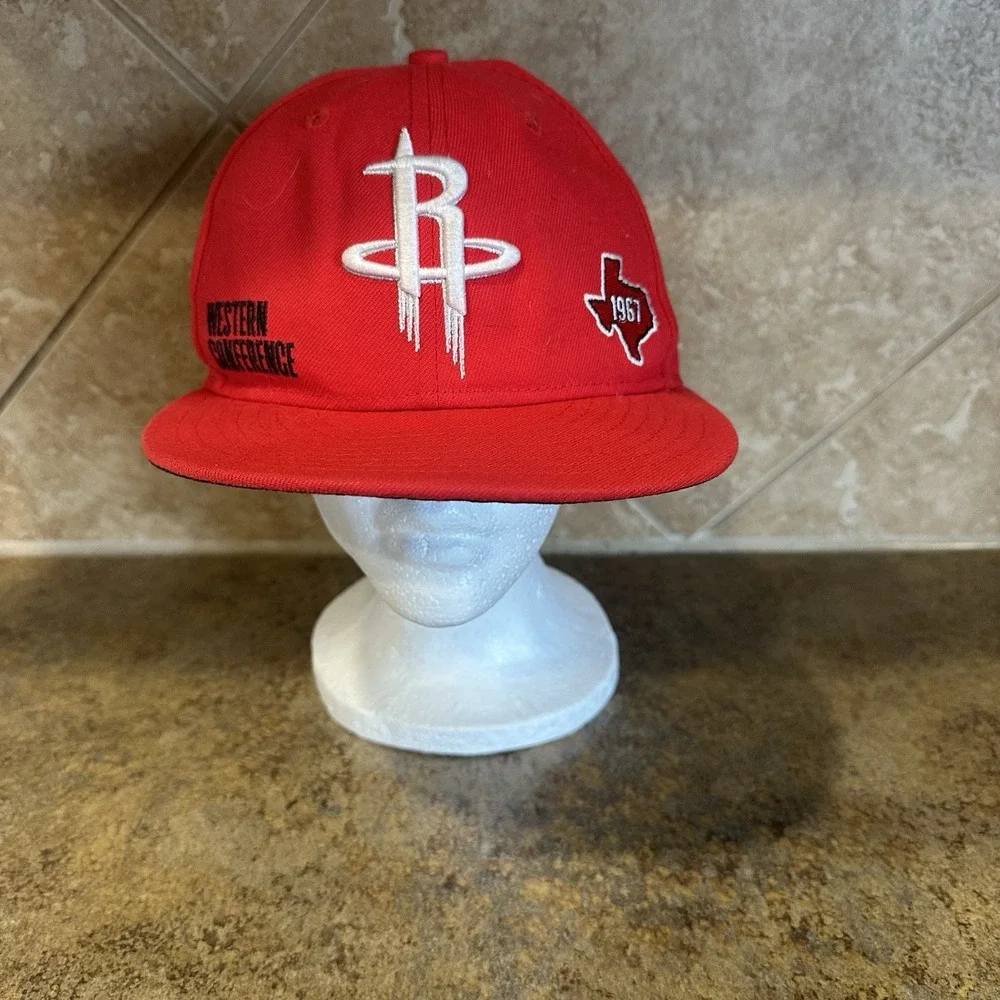 NBA Houston Rockets Red New Era 59FIFTY 5950 Fitted Cap‎ sz 7 3/8 Grey UV EUC